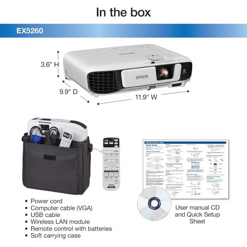 엡손 Epson EX5260 XGA 3,600 lumens color brightness (color light output) 3,600 lumens white brightness (white light output) wireless HDMI 3LCD projector