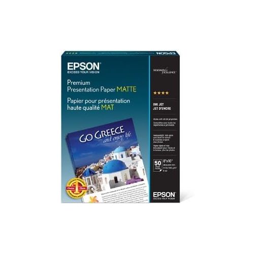 엡손 Epson Premium Presentation Paper MATTE (8x10 Inches, 50 Sheets) (S041467),Bright White