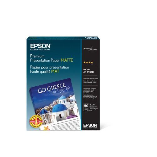 엡손 Epson Premium Presentation Paper MATTE (8x10 Inches, 50 Sheets) (S041467),Bright White