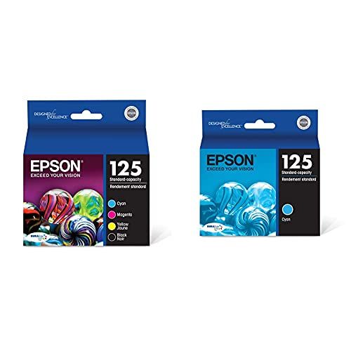 엡손 Epson T125120-BCS DURABrite Ultra Black and Color Combo Pack Standard Capacity Cartridge Ink & Epson T125220-S DURABrite Ultra Cyan Standard Capacity Cartridge Ink