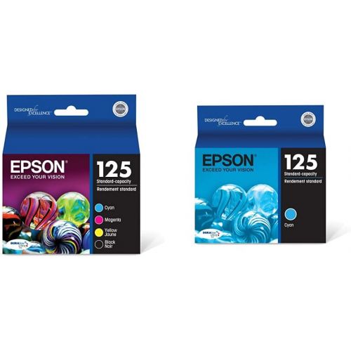 엡손 Epson T125120-BCS DURABrite Ultra Black and Color Combo Pack Standard Capacity Cartridge Ink & Epson T125220-S DURABrite Ultra Cyan Standard Capacity Cartridge Ink