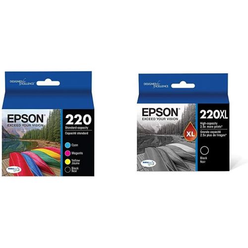 엡손 Epson T220120-BCS DURABrite Ultra Black & Color Combo Pack Standard Capacity Cartridge Ink, Black and Color Combo Pack & T220XL120-S DURA Ultra Black High Capacity Cartridge Ink