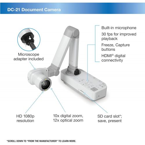 엡손 Epson DC-21 High-Definition Document Camera with HDMI, 12x Optical Zoom, 10x Digital Zoom and 1080p Resolution