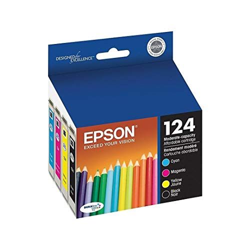 엡손 Epson NX330 Ink Inkjet Genuine Catridge 124 T124 Includes T124120 T124220 T124320 T124420 (1 Black, 1 Yellow, 1 Cyan, 1 Magenta)