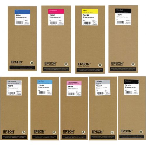 엡손 Epson SC-P7000 High Yield Full 9 Color Ink (350 ml) Cartridge Set (Photo Black Cyan Magenta Yellow Light Cyan Light Magenta Light Black Matte Black Light Light Black)