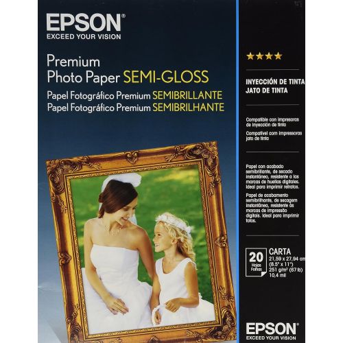 엡손 Epson Premium Photo Paper SEMI-GLOSS (8.5x11 Inches, 20 Sheets) (S041331) , White