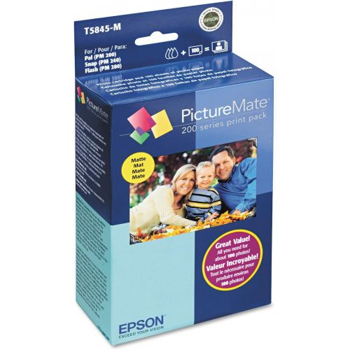 엡손 New-Epson T5845M - PictureMate Combo Pack 200-Series Ink Cartridge w/100 Matte 4 x 6 Sheets - EPST5845M