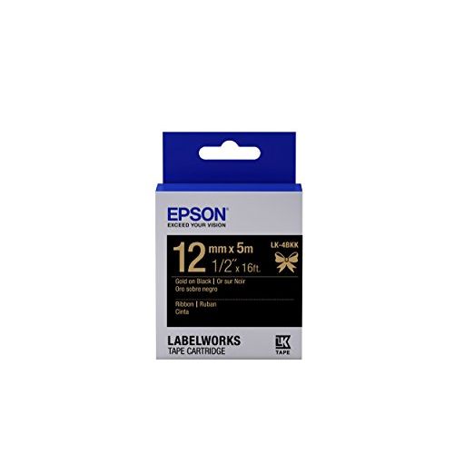 엡손 Epson LabelWorks Ribbon LK (Replaces LC) Tape Cartridge ~1/2 Gold on Black (LK-4BKK) - for use with LabelWorks LW-300, LW-400, LW-600P and LW-700 Label Printers