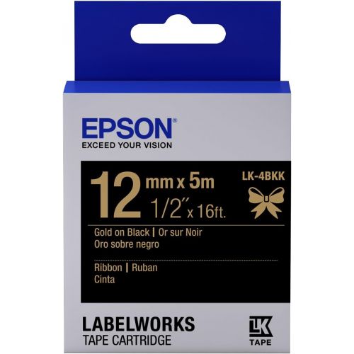 엡손 Epson LabelWorks Ribbon LK (Replaces LC) Tape Cartridge ~1/2 Gold on Black (LK-4BKK) - for use with LabelWorks LW-300, LW-400, LW-600P and LW-700 Label Printers