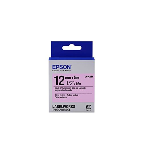 엡손 Epson LabelWorks Wave Ribbon LK (Replaces LC) Tape Cartridge ~1/2 Black on Lavender (LK-42BK) - for use with LabelWorks LW-300, LW-400, LW-600P and LW-700 Label Printers