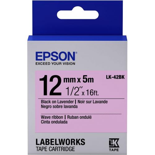 엡손 Epson LabelWorks Wave Ribbon LK (Replaces LC) Tape Cartridge ~1/2 Black on Lavender (LK-42BK) - for use with LabelWorks LW-300, LW-400, LW-600P and LW-700 Label Printers