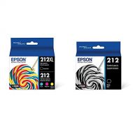 Epson 212XL, Standard-Capacity Color and High-Capacity Black Ink Cartridges, (CMYK) 4-Pack & T212 Claria Standard Capacity Cartridge Ink - Black, T212120-S