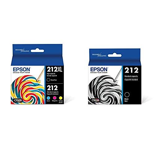 엡손 Epson 212XL, Standard-Capacity Color and High-Capacity Black Ink Cartridges, (CMYK) 4-Pack & T212 Claria Standard Capacity Cartridge Ink - Black, T212120-S