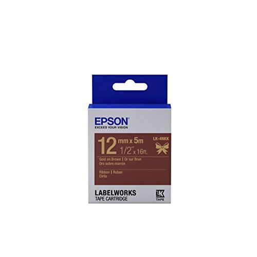엡손 Epson LabelWorks Ribbon LK (Replaces LC) Tape Cartridge ~1/2 Gold on Brown (LK-4NKK) - for use with LabelWorks LW-300, LW-400, LW-600P and LW-700 Label Printers