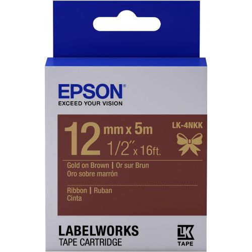 엡손 Epson LabelWorks Ribbon LK (Replaces LC) Tape Cartridge ~1/2 Gold on Brown (LK-4NKK) - for use with LabelWorks LW-300, LW-400, LW-600P and LW-700 Label Printers