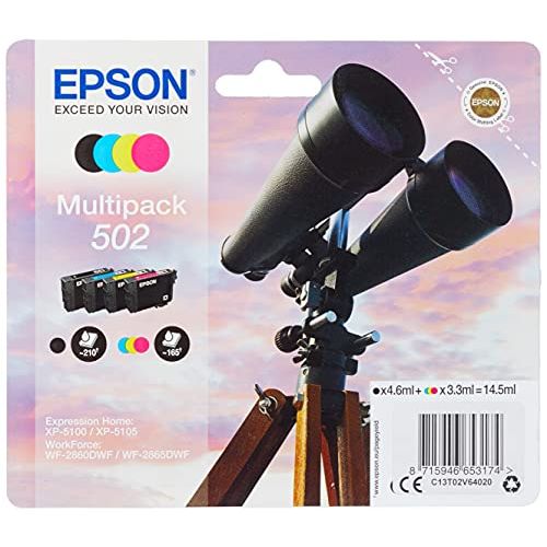 엡손 Epson Binoculars Multipack 4-Colours 502 Ink Black 4.6ML - CMY 3.3ML