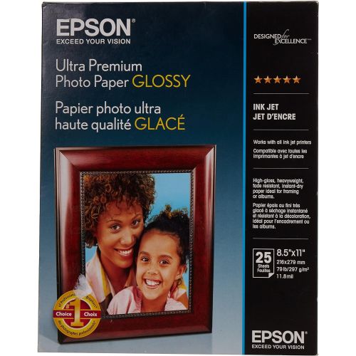 엡손 Epson Ultra Premium Photo Paper Glossy, Letter, 8.5 x 11, 25 Sheets (S042182), White