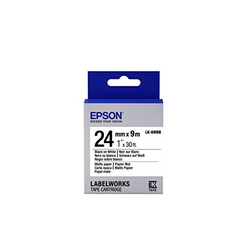 엡손 Epson LabelWorks Matte Paper LK (Replaces LC) Tape Cartridge ~1 Black on White (LK-6WBB) - for use with LabelWork LW-600P and LW-700 Label Printers