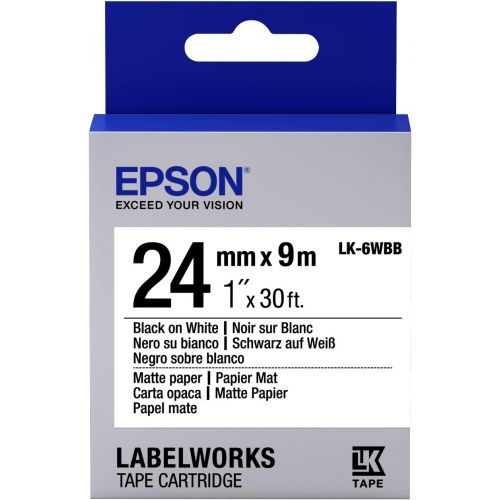 엡손 Epson LabelWorks Matte Paper LK (Replaces LC) Tape Cartridge ~1 Black on White (LK-6WBB) - for use with LabelWork LW-600P and LW-700 Label Printers