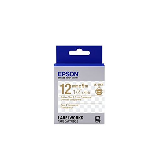 엡손 Epson LabelWorks Clear LK (Replaces LC) Tape Cartridge ~1/2 Gold on Clear (LK-4TKN) - for use with LabelWorks LW-300, LW-400, LW-600P and LW-700 Label Printers