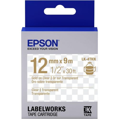 엡손 Epson LabelWorks Clear LK (Replaces LC) Tape Cartridge ~1/2 Gold on Clear (LK-4TKN) - for use with LabelWorks LW-300, LW-400, LW-600P and LW-700 Label Printers