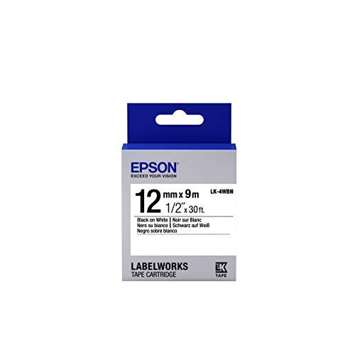엡손 Epson LK-4WBN - Label-Making Tapes (Black on White, LabelWorks LW-1000P LabelWorks LW-300 LabelWorks LW-400 LabelWorks LW-400VP LabelWorks LW-600P, Box, 1.2 cm, 9 m)