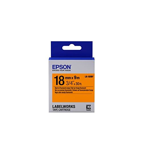 엡손 Epson LabelWorks Standard LK (Replaces LC) Tape Cartridge ~3/4 Black on Fluorescent Orange (LK-5DBF) - for use with LabelWorks LW-400, LW-600P and LW-700 Label Printers
