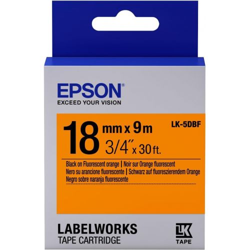 엡손 Epson LabelWorks Standard LK (Replaces LC) Tape Cartridge ~3/4 Black on Fluorescent Orange (LK-5DBF) - for use with LabelWorks LW-400, LW-600P and LW-700 Label Printers