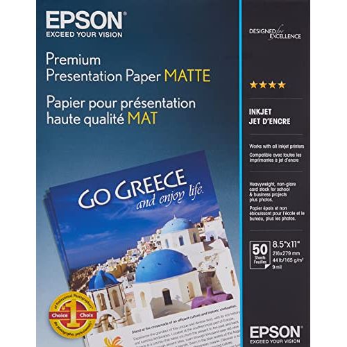 엡손 Epson Heavyweight 8.5x11 Matte Paper, 50 Sheets (S041257),