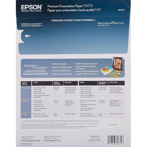 엡손 Epson Heavyweight 8.5x11 Matte Paper, 50 Sheets (S041257),