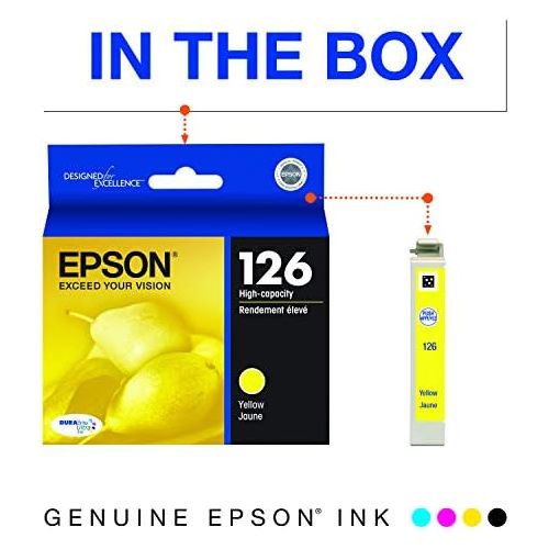 엡손 Epson T126 DURABrite Ultra Ink Standard Capacity Yellow Cartridge (T126420-S) for Select Epson Stylus and Workforce Printers