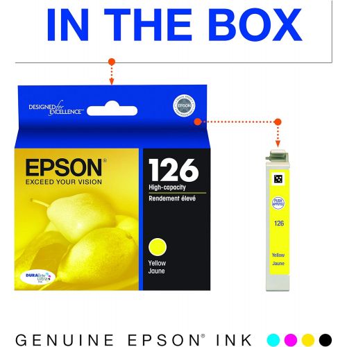 엡손 Epson T126 DURABrite Ultra Ink Standard Capacity Yellow Cartridge (T126420-S) for Select Epson Stylus and Workforce Printers