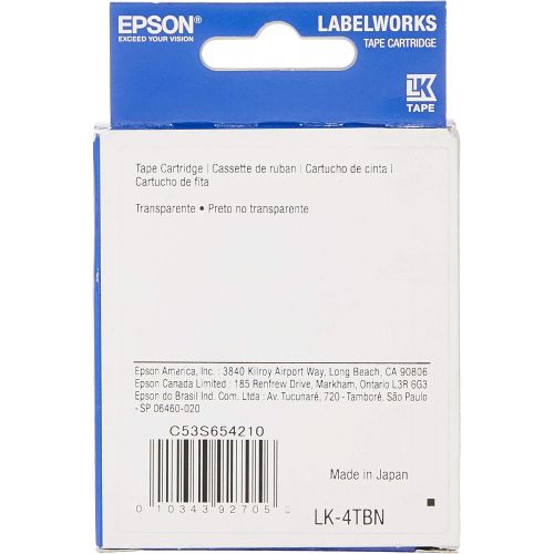 엡손 Epson LabelWorks Clear LK (Replaces LC) Tape Cartridge ~1/2 Black on Clear (LK-4TBN) - for use with LabelWorks LW-300, LW-400, LW-600P and LW-700 Label Printers