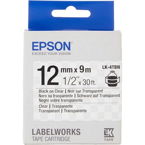 엡손 Epson LabelWorks Clear LK (Replaces LC) Tape Cartridge ~1/2 Black on Clear (LK-4TBN) - for use with LabelWorks LW-300, LW-400, LW-600P and LW-700 Label Printers
