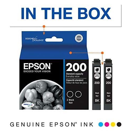 엡손 Epson T200 DURABrite Ultra -Ink Standard Capacity Black Dual -Cartridge Pack (T200120-D2) for select Epson Expression and WorkForce Printers