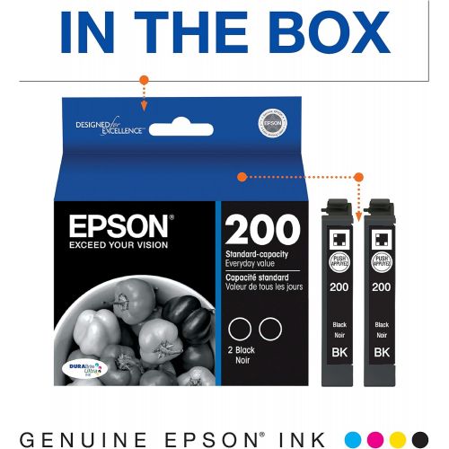 엡손 Epson T200 DURABrite Ultra -Ink Standard Capacity Black Dual -Cartridge Pack (T200120-D2) for select Epson Expression and WorkForce Printers