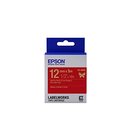 엡손 Epson LabelWorks Ribbon LK (Replaces LC) Tape Cartridge ~1/2 Gold on Red (LK-4RKK) - for use with LabelWorks LW-300, LW-400, LW-600P and LW-700 Label Printers