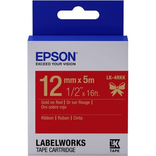 엡손 Epson LabelWorks Ribbon LK (Replaces LC) Tape Cartridge ~1/2 Gold on Red (LK-4RKK) - for use with LabelWorks LW-300, LW-400, LW-600P and LW-700 Label Printers