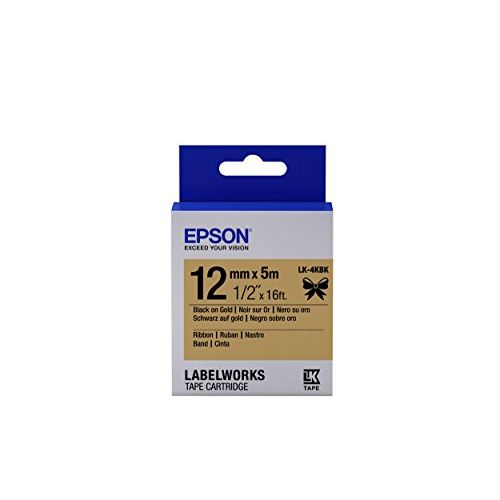 엡손 Epson LabelWorks Ribbon LK (Replaces LC) Tape Cartridge ~1/2 Black on Gold (LK-4KBK) - for use with LabelWorks LW-300, LW-400, LW-600P and LW-700 Label Printers