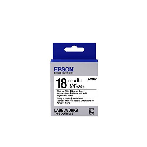 엡손 Epson LabelWorks Strong Adhesive LK (Replaces LC) Tape Cartridge ~3/4 Black on White (LK-5WBW) - for use with LabelWorks LW-400, LW-600P and LW-700 Label Printers