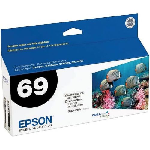 엡손 Epson 69 Durabrite Ink Cartridges (Black) 2/Pack in Retail Packaging