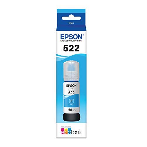 엡손 Epson T522 EcoTank Ink Ultra-high Capacity Bottle Cyan (T522220-S) for Select Epson EcoTank Printers