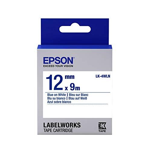 엡손 Epson LabelWorks Standard LK (Replaces LC) Tape Cartridge ~1/2 Blue on White (LK-4WLN) - for use with LabelWorks LW-300, LW-400, LW-600P and LW-700 Label Printers