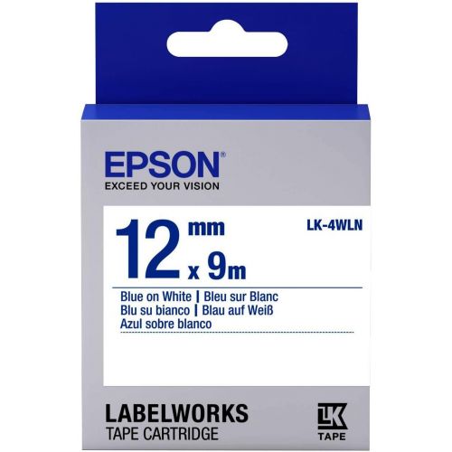 엡손 Epson LabelWorks Standard LK (Replaces LC) Tape Cartridge ~1/2 Blue on White (LK-4WLN) - for use with LabelWorks LW-300, LW-400, LW-600P and LW-700 Label Printers