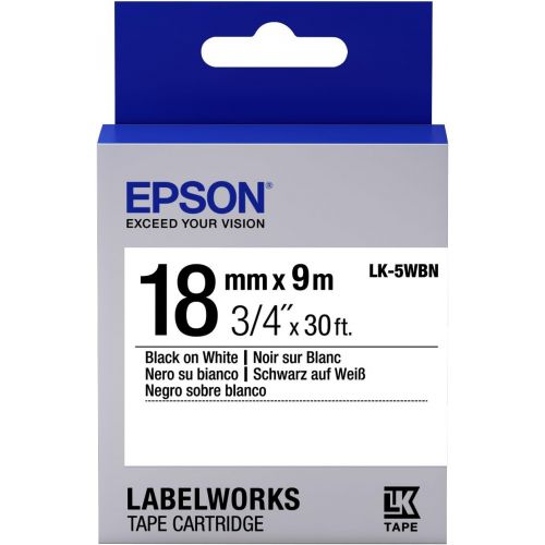 엡손 Epson LabelWorks Standard LK (Replaces LC) Tape Cartridge ~3/4 Black on White (LK-5WBN) - for use with LabelWorks LW-400, LW-600P and LW-700 Label Printers