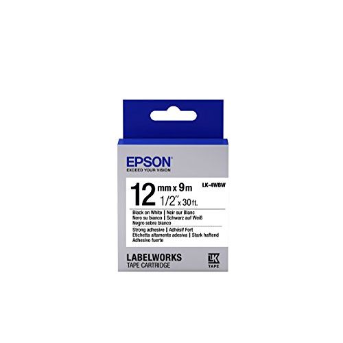 엡손 Epson LabelWorks Strong Adhesive LK (Replaces LC) Tape Cartridge 1/2 Black on White (LK-4WBW) - for use with LabelWorks LW-300, LW-400, LW-600P and LW-700 Label Printers