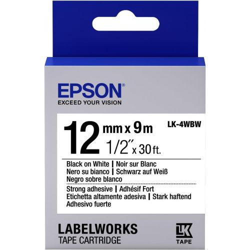 엡손 Epson LabelWorks Strong Adhesive LK (Replaces LC) Tape Cartridge 1/2 Black on White (LK-4WBW) - for use with LabelWorks LW-300, LW-400, LW-600P and LW-700 Label Printers