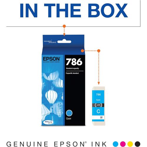 엡손 Epson T786 DURABrite Ultra -Ink Standard Capacity Cyan -Cartridge (T786220) for Select Epson Workforce Printers