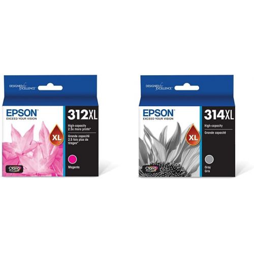 엡손 Epson T312XL320 Claria Photo HD Magenta High Capacity Cartridge Ink & T314XL Claria Photo HD Ink - Gray (T314XL Gray)