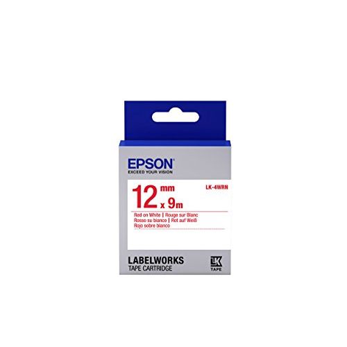엡손 Epson LabelWorks Standard LK (Replaces LC) Tape Cartridge ~1/2 Red on White (LK-4WRN) - for use with LabelWorks LW-300, LW-400, LW-600P and LW-700 Label Printers